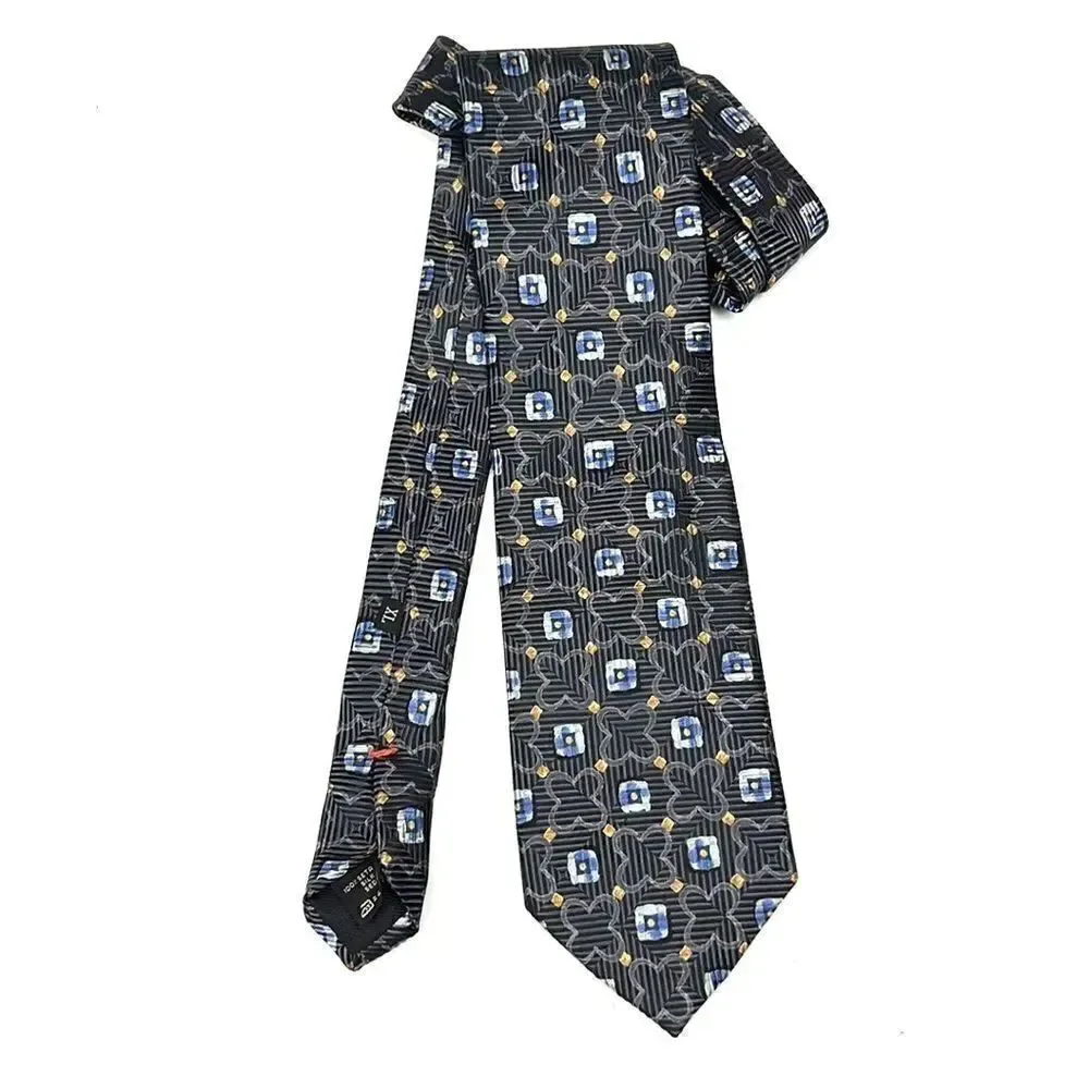 ERMENEGILDO ZEGNA Men's 100% Silk Necktie Tie ITALY Luxury charcoal blue gold